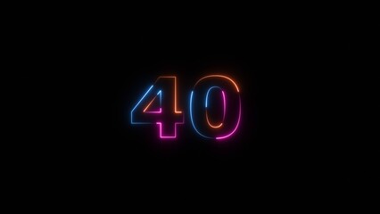 Neon countdown number 40 icon illustration background 4K.