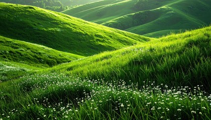 Serene green hills landscape nature photography rolling terrain captivating light peaceful environment tranquil view
