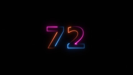Business neon countdown number 72 icon illustration background.