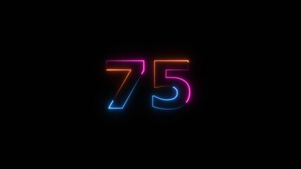 Business neon countdown number 75 icon illustration background.
