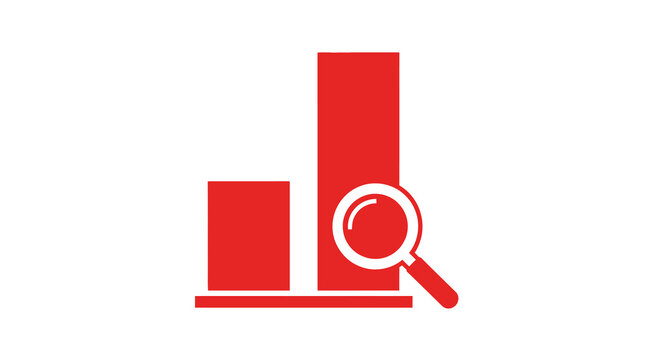 Flat Style Detailed Graph Bar Chart with Magnifying Glass Icon