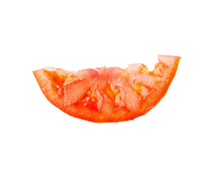 Piece of juicy red tomato isolated on white