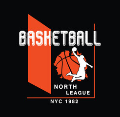 Basketball North League NYC 1982 – sport typography, tee shirt graphics, vectors