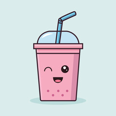 Playful Winking Pink Boba Friend