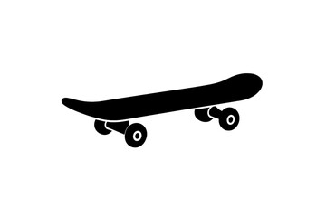 Black skateboard icon with transparent background, vector illustration of skate park symbol, isolated skateboarding board silhouette in modern flat style, urban sports design