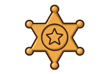 Cartoon Sheriff Badge Icon Wild West Law Enforcement Star Vector Illustration with Transparent Background Police Sheriff Badge Symbol of Authority and Justice in Western Style