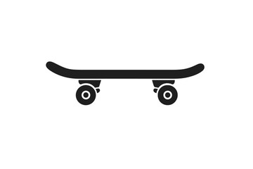 Black skateboard icon isolated on white background, park symbol vector illustration, transparent background, sport equipment silhouette, modern urban leisure design
