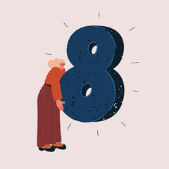 Cartoon vector illustration of a woman holding number eight as a metaphor for infinity, balance, and inner harmony