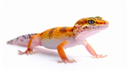 Vibrant Leopard Gecko on White Background Close-Up Studio Shot.