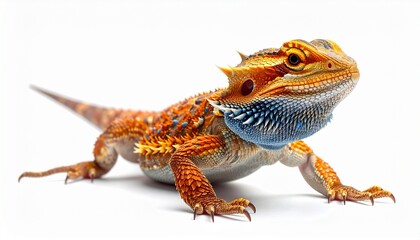 Naklejka premium Close-up of a Bearded Dragon on a White Background.