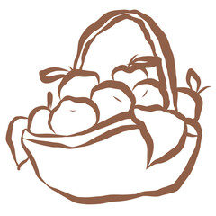 Basket with Apples. Hand-Drawn Illustration.