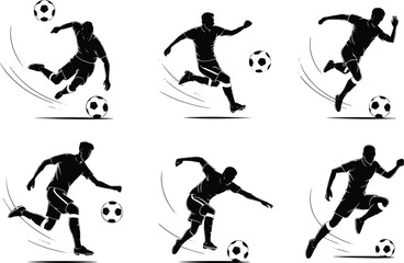 Dynamic soccer players illustration set in action poses with a soccer ball ready for sport design