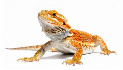 Naklejka premium Bearded Dragon basking in the light isolated on white background.