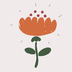 Cartoon vector illustration of a hand-drawn flower as a metaphor for delicate beauty, creativity, and harmony