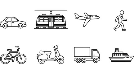 Vector art of collection of transport and vehicle icons for transportation related design