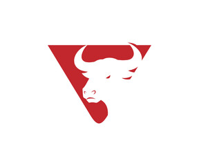 White bull head inside a red triangle illustration