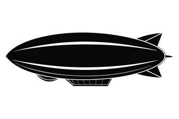 Silhouette Illustration Vintage Airship or Zeppelin with Gondola and Rear Stabilizer Fins Design © kanchanrani
