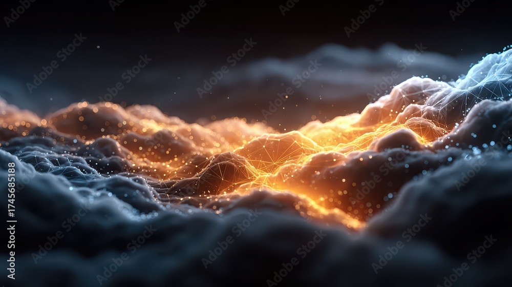 Wall mural abstract visualization of cloud computing network in vibrant colors