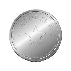 silver star button or coin  metallic silver shiny surface 