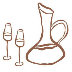 Line Art of Wine Illustration. Hand-Drawn Doodle.