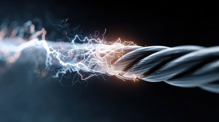 electric cable closeup with glowing electricity lightning no logos no brands ar 169