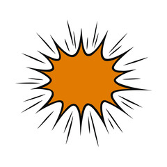 Orange burst explosion shape with black background and radiating lines for comic book style graphic design