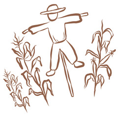 Line Art of Scarecrow Illustration. Hand-Drawn Doodle.