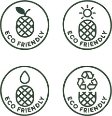 Vector icon set of eco-friendly fruit and nature symbols