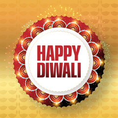 Happy Diwali Text with Crackers, Fireworks celebration with a glowing diya lamp, fireworks, and rangoli design on a pink background, wishing you a joyous and prosperous festival of lights