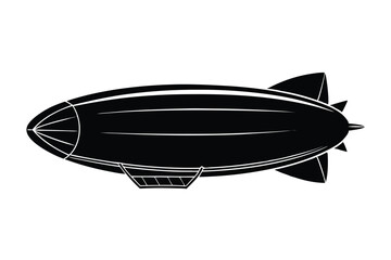 Black Silhouette of Vintage Dirigible Airship with Passenger Gondola Underneath, Fins on Tail