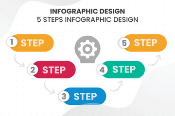 Infographic presentation template with 5 steps. Process chart and workflow layout for corporate strategy, data visualization, and timeline design. Vector illustration