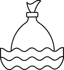 Black outline of a trash bag floating on wavy water garbage bag plastic bag