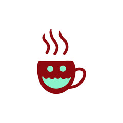 Happy Steaming Coffee Mug Vector - Transparent Hand-Drawn Smiling Hot Drink Doodle Icon