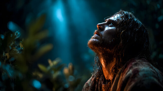 Jesus Christ Praying in Garden of Gethsemane for Faith Hope and Easter Bible Story