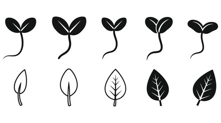 Vector art of black and white vector illustration of plant growth stages