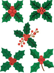 Festive christmas holly and berries decorative illustration design