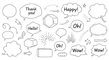 Vector art of handwritten style speech bubble illustration set with various shapes