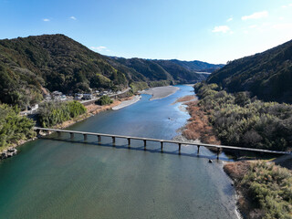 高知県いの町　上空から見た名越屋沈下橋