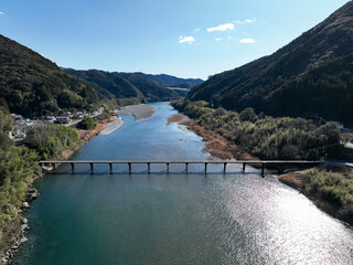 高知県いの町　上空から見た名越屋沈下橋