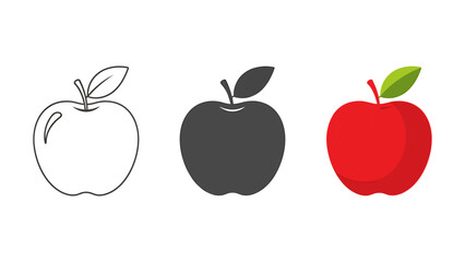Apple icon set simple flat vector design isolated on white background representing healthy eating and fresh fruit