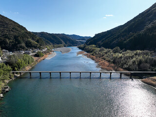 高知県いの町　上空から見た名越屋沈下橋