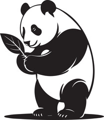 Cute Giant Panda Bear Holding a Single Leaf Vector Illustration