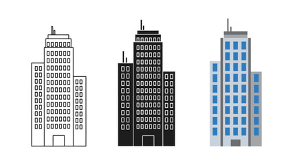 Obraz premium Set of skyscraper icons simple flat vector design of modern buildings isolated on white background