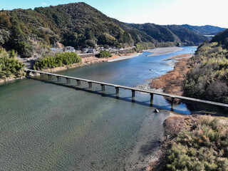 高知県いの町　上空から見た名越屋沈下橋