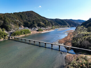 高知県いの町　上空から見た名越屋沈下橋