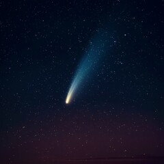 A Lone Comet with a Faint Blue Tail Streaking Across a Starry Night Sky at Twilight
