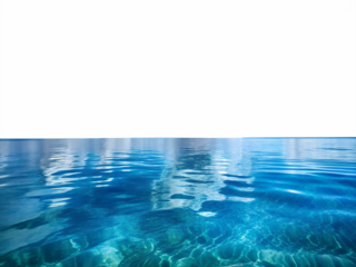 Clear blue water surface with ripples and reflections, isolated on transparent background