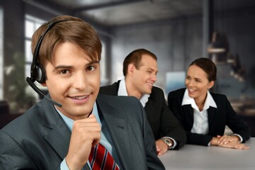 Man portrait with headset for customer service concept
