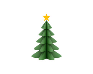 Fototapeta premium Festive 3D rendering, Elegant Christmas tree with shining golden star against a simple design