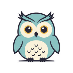 Obraz premium A cartoon-style blue owl perched on a branch with a simple white background